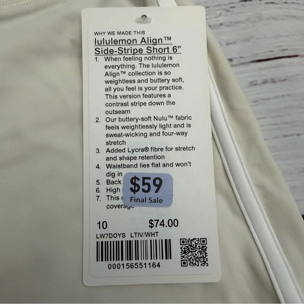 NWT Lululemon Align High-Rise Side-Stripe Short 6" Light Ivory/White Size 10 - Picture 5 of 7